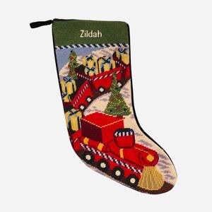 Lands End Needlepoint Wool Christmas Stocking Holiday Train Personalized ￼Zildah